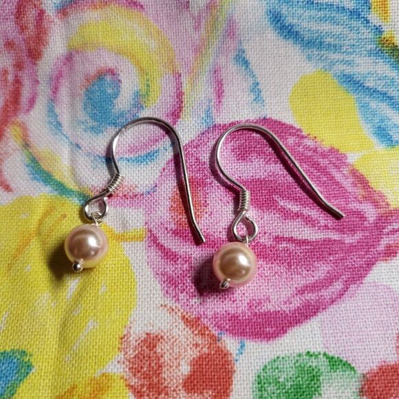 Swarovski Crystal Peach Pearl Sterling Silver Station Necklace & Earrings Set - Picture 3 of 7